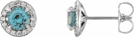 14K White 5 mm Round Aquamarine & 1/8 CTW Diamond Earrings