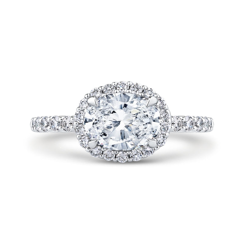Shah Luxury Oval Diamond Halo Engagement Ring In 14K White Gold (Semi-Mount)