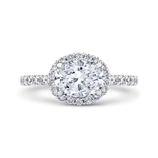 Shah Luxury Oval Diamond Halo Engagement Ring In 14K White Gold (Semi-Mount)