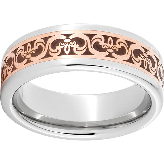 Serinium Pipe Cut Band with Copper Inlay and Fleur De Lis Laser Engraving