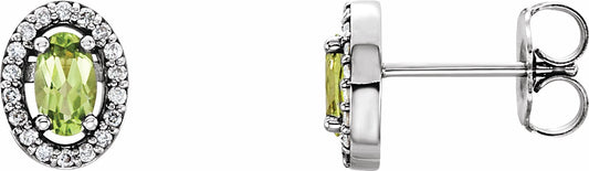 14K White Peridot & .08 CTW Diamond Earrings