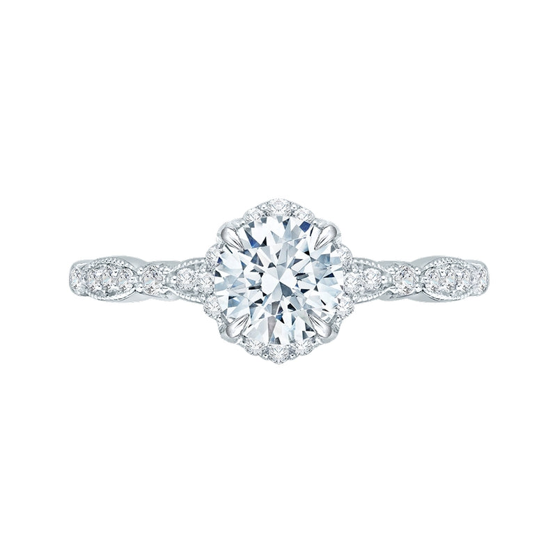 Shah Luxury 14K White Gold Round Diamond Engagement Ring (Semi-Mount)