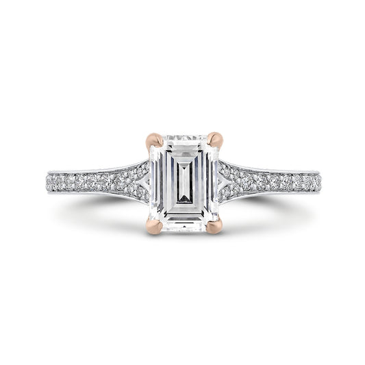 Shah Luxury 14K Two-Tone Gold Emerald Cut Diamond Engagement Ring (Semi-Mount)