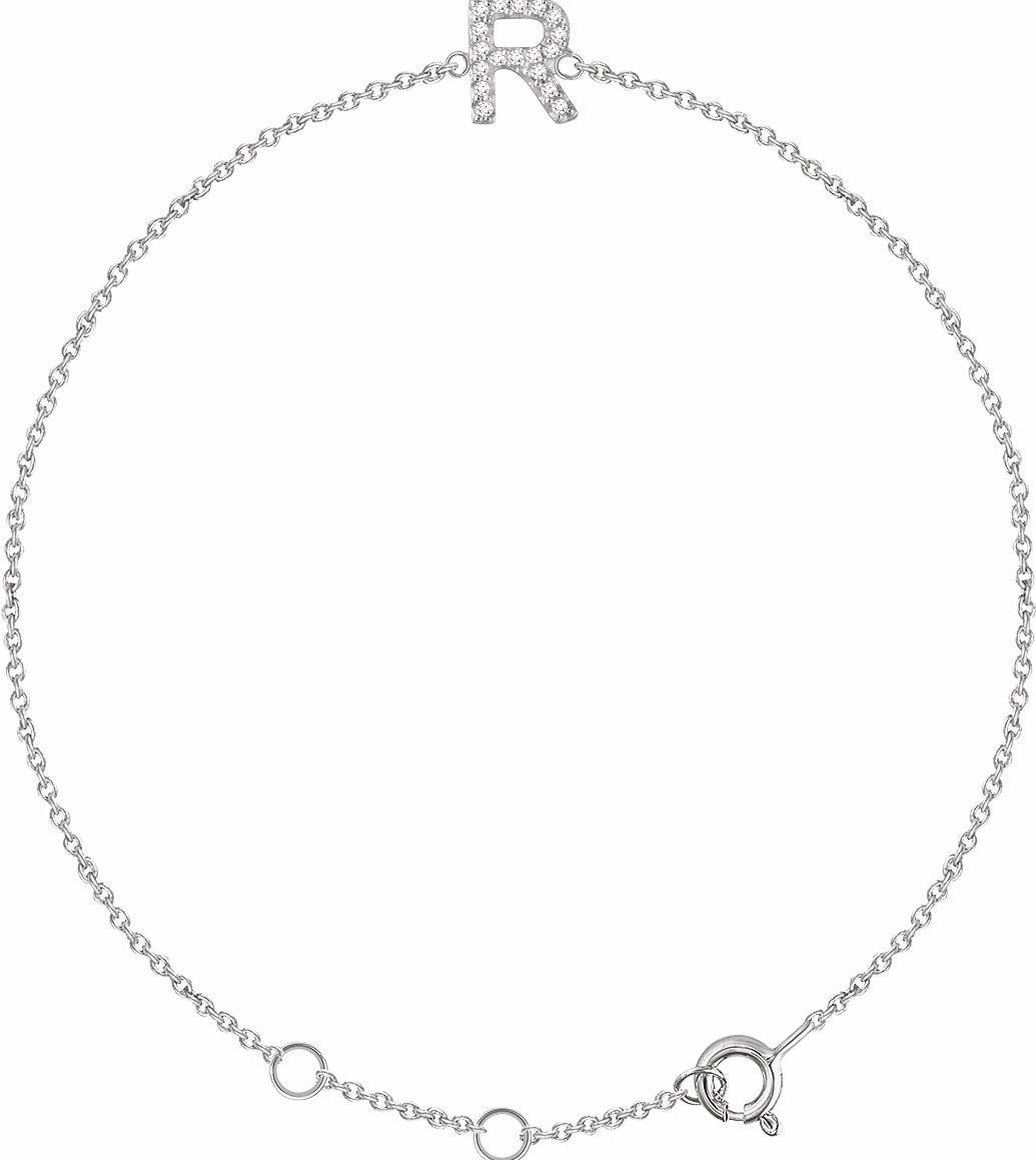 14K White .06 CTW Diamond Initial R 6-7 Bracelet