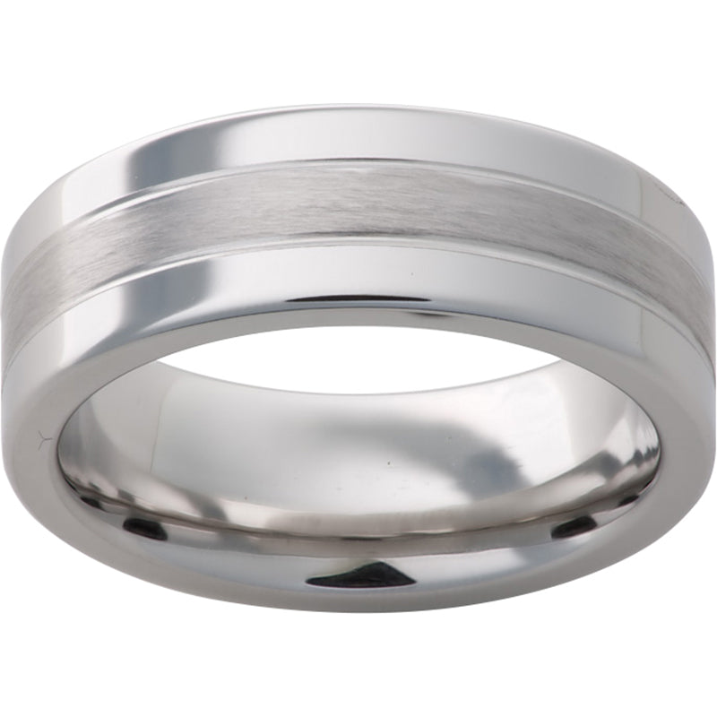 Serinium Pipe Cut Band with Two .5mm Grooves and Satin Finish Center