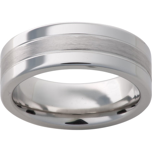 Serinium Pipe Cut Band with Two .5mm Grooves and Satin Finish Center