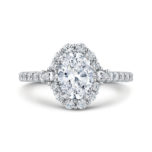 Shah Luxury 14K White Gold Oval Diamond Halo Engagement Ring (Semi-Mount)