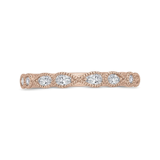 Shah Luxury 14K Rose Gold Pear and Round Diamond Half-Eternity Wedding Band