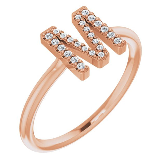 14K Rose .07 CTW Diamond Initial M Ring