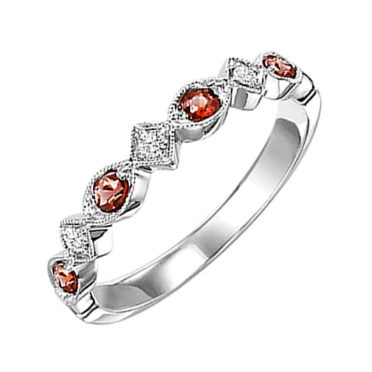Gems One 10Kt White Gold Diamond (1/20Ctw) & Garnet (1/6 Ctw) Ring