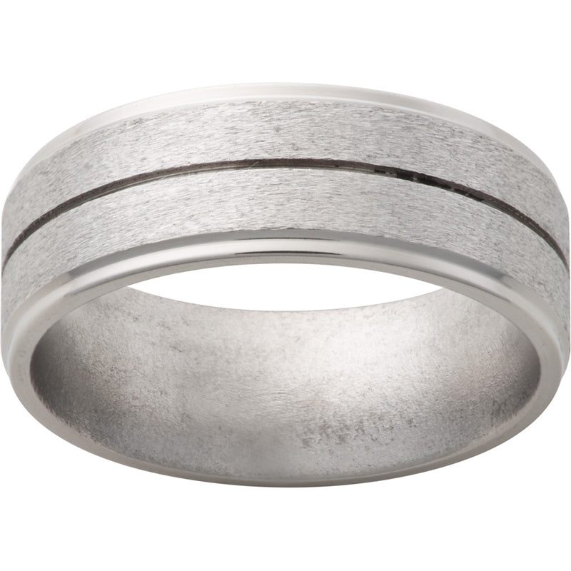 Titanium Flat Band with Grooved Edges, One .5mm Groove and Stone Finish
