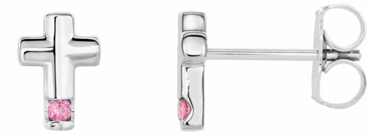 14K White Pink Tourmaline Cross Earrings