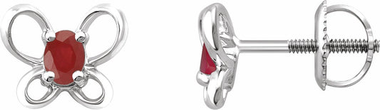 14K White 4x3 mm Oval July Youth Butterfly Birthstone Earrings