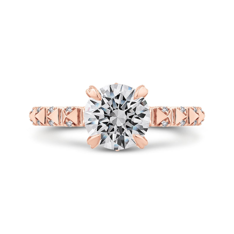 Shah Luxury Round Cut Diamond Engagement Ring In 14K Rose Gold (Semi-Mount)