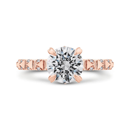 Shah Luxury Round Cut Diamond Engagement Ring In 14K Rose Gold (Semi-Mount)