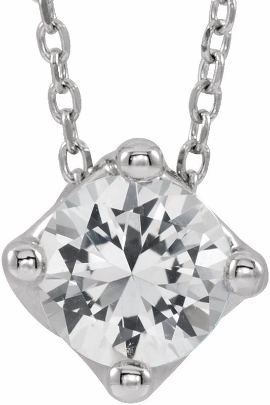 14K White Sapphire Solitaire 16-18 Necklace