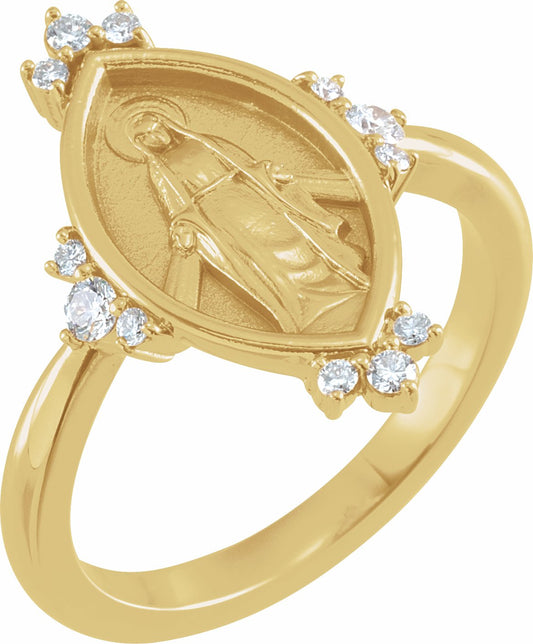 14K Yellow 1/5 CTW Diamond Miraculous Medal Ring