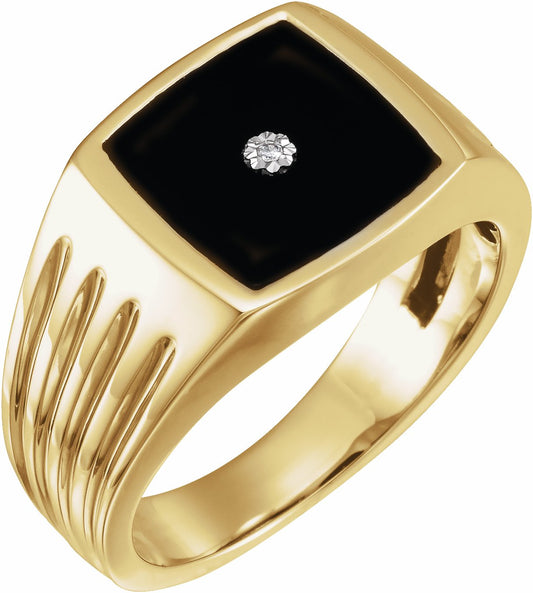 14K Yellow Onyx & .005 CTW Diamond Grooved Ring