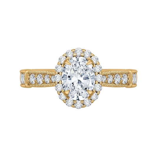 Shah Luxury 14K Yellow Gold Oval Diamond Halo Engagement Ring (Semi-Mount)