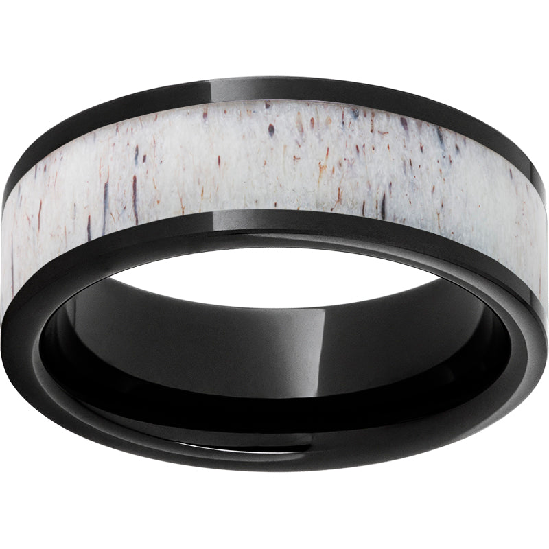 Black Diamond Ceramic Pipe Cut Band with Antler Inlay