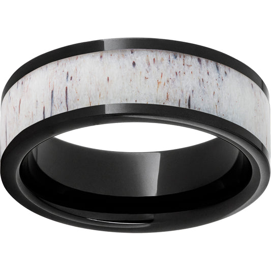 Black Diamond Ceramic Pipe Cut Band with Antler Inlay
