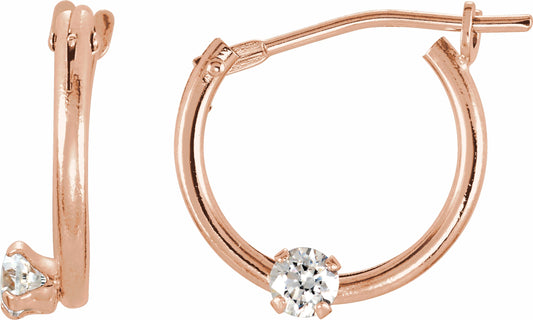 14K Rose 2.5 mm Round Cubic Zirconia Youth Hinged Hoop Earrings