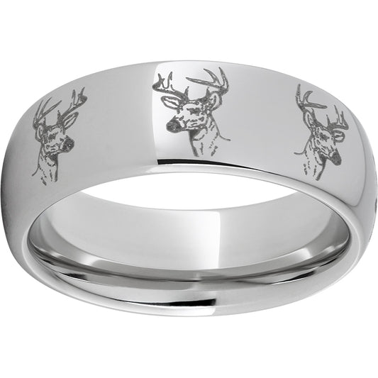 Serinium Domed Band with Deer Head Laser Engraving