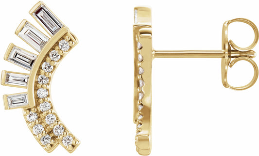 14K Yellow 1/3 CTW Diamond Curved Fan Earrings