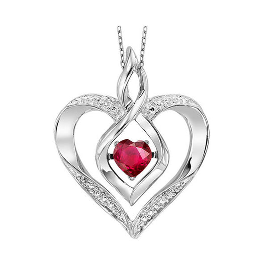 Gems One Silver Diamond (1/50 Ctw) & Created Ruby (1/4 Ctw) Pendant