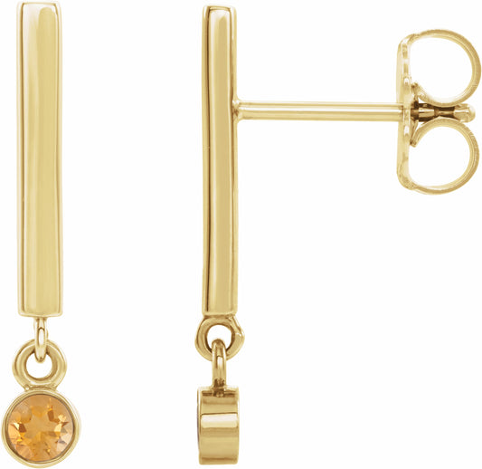 14K Yellow Citrine Bar Earrings
