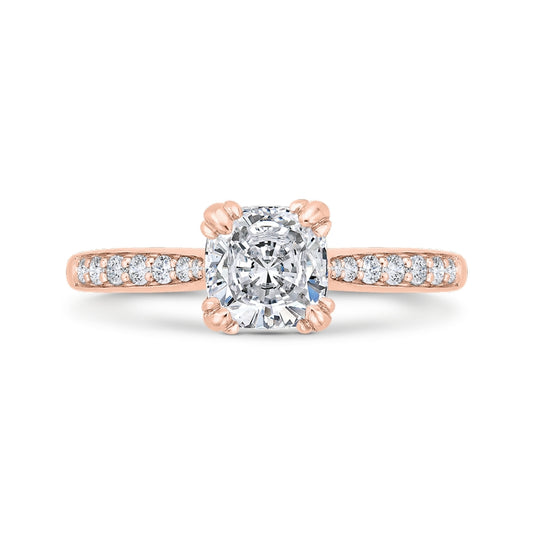 Shah Luxury 14K Rose Gold Cushion Cut Diamond Solitaire Plus Engagement Ring (Semi-Mount)