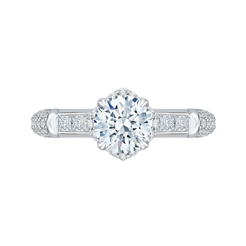 Shah Luxury 14K White Gold Round Cut Diamond Engagement Ring (Semi-Mount)