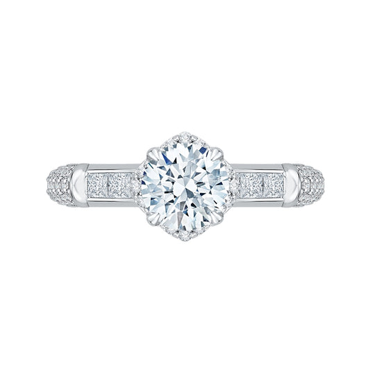 Shah Luxury 14K White Gold Round Cut Diamond Engagement Ring (Semi-Mount)