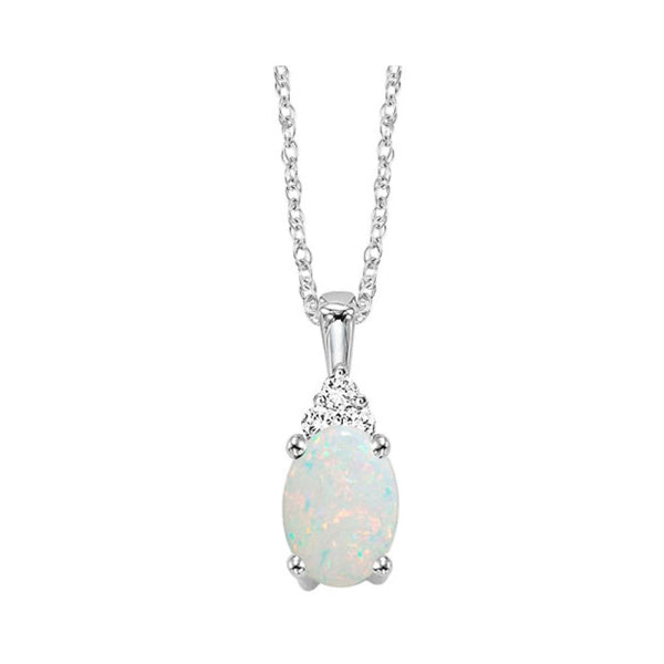 Gems One 10Kt White Gold Diamond (1/50Ctw) & Opal (1/2 Ctw) Pendant