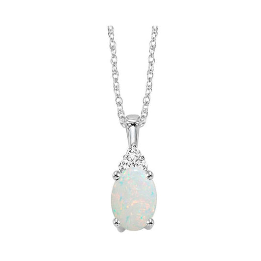 Gems One 10Kt White Gold Diamond (1/50Ctw) & Opal (1/2 Ctw) Pendant