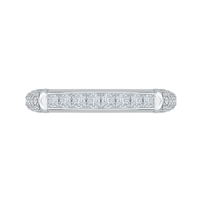Shah Luxury 14K White Gold Princess & Round Diamond Wedding Band
