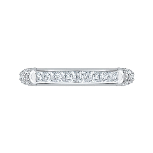 Shah Luxury 14K White Gold Princess & Round Diamond Wedding Band