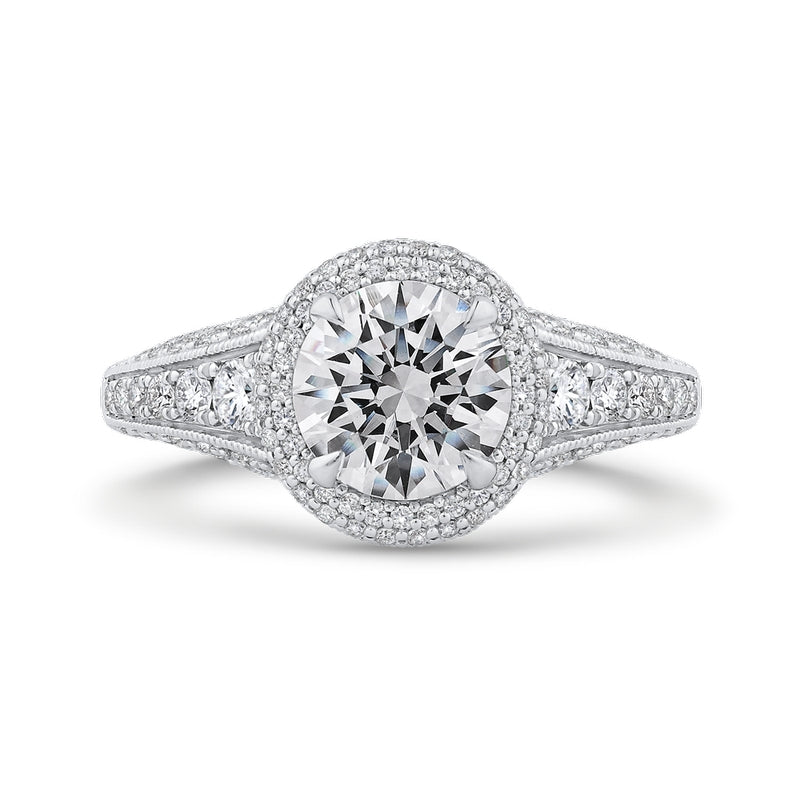 Shah Luxury 14K Two-Tone Gold Round Cut Diamond Halo Engagement Ring (Semi-Mount)