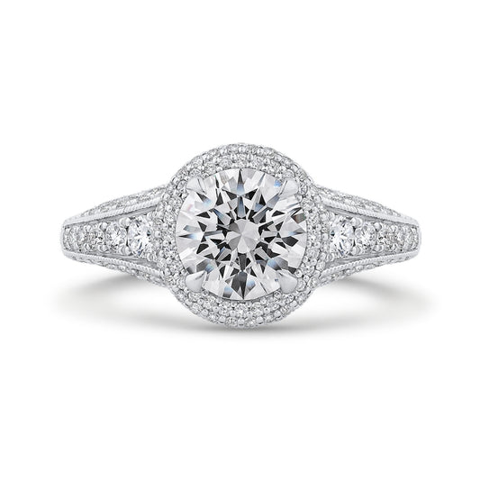 Shah Luxury 14K Two-Tone Gold Round Cut Diamond Halo Engagement Ring (Semi-Mount)