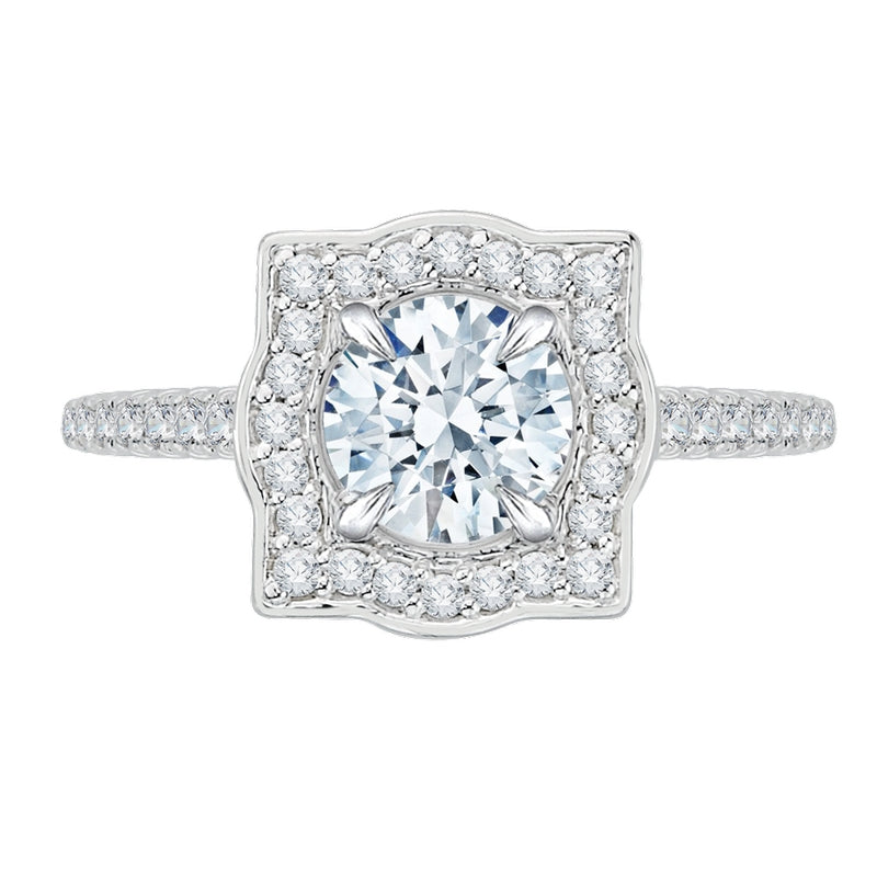 Shah Luxury 14K White Gold Round Diamond Halo Vintage Engagement Ring (Semi-Mount)