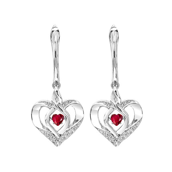 Gems One Silver Diamond (1/50 Ctw) & Created Ruby (1/8 Ctw) Earring