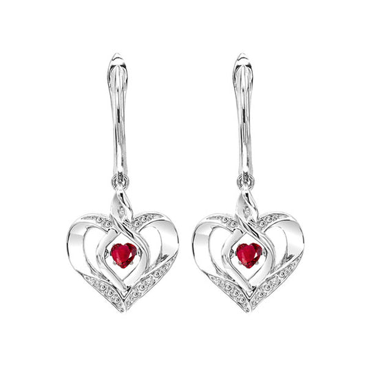 Gems One Silver Diamond (1/50 Ctw) & Created Ruby (1/8 Ctw) Earring