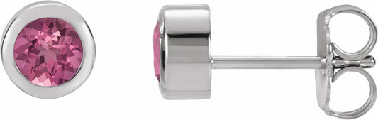 14K White 4 mm Round Genuine Pink Tourmaline Birthstone Earrings