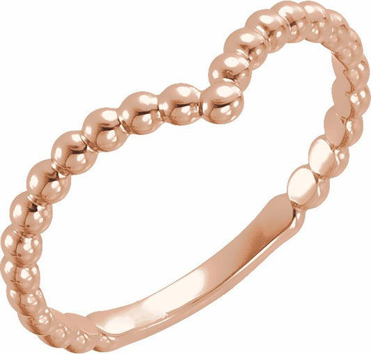 14K Rose Beaded V Ring