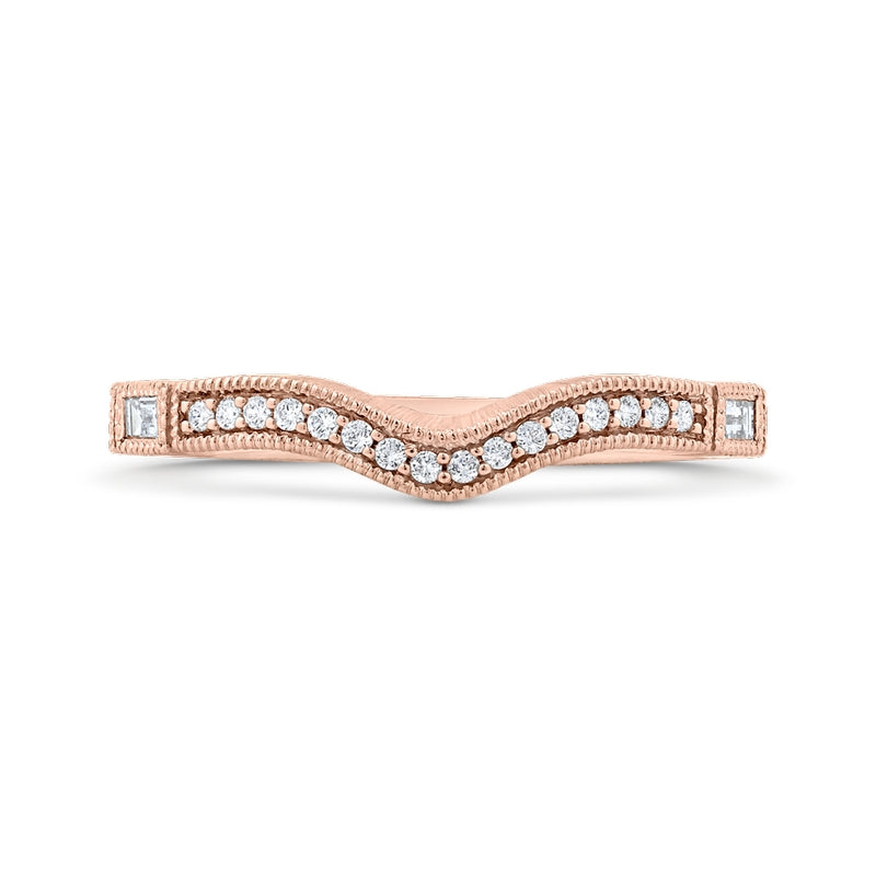 Shah Luxury 14K Rose Gold Round and Baguette Diamond Wedding Band