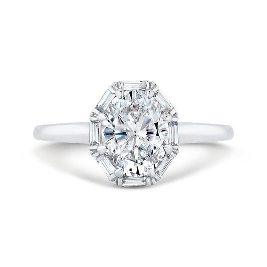 Shah Luxury 18K White Gold Oval Cut Diamond Halo Engagement Ring (Semi-Mount)