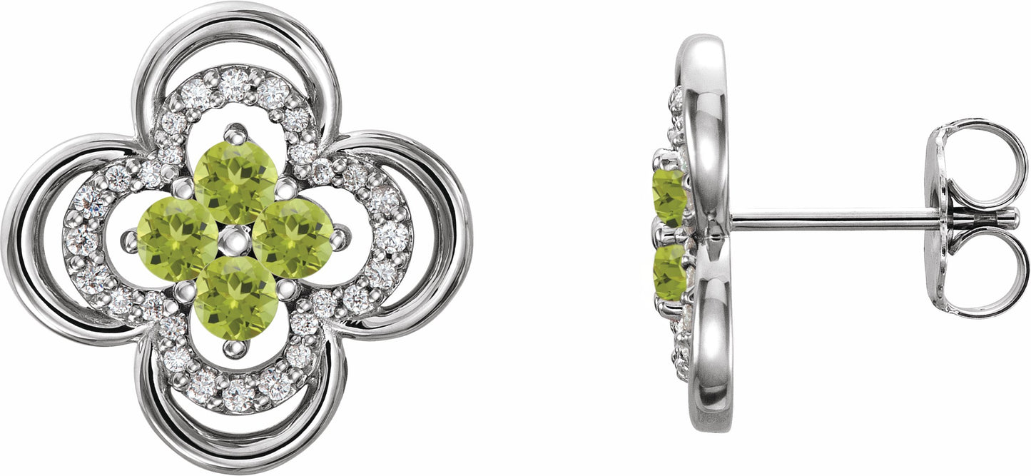 Platinum Peridot & 1/5 CTW Diamond Clover Earrings