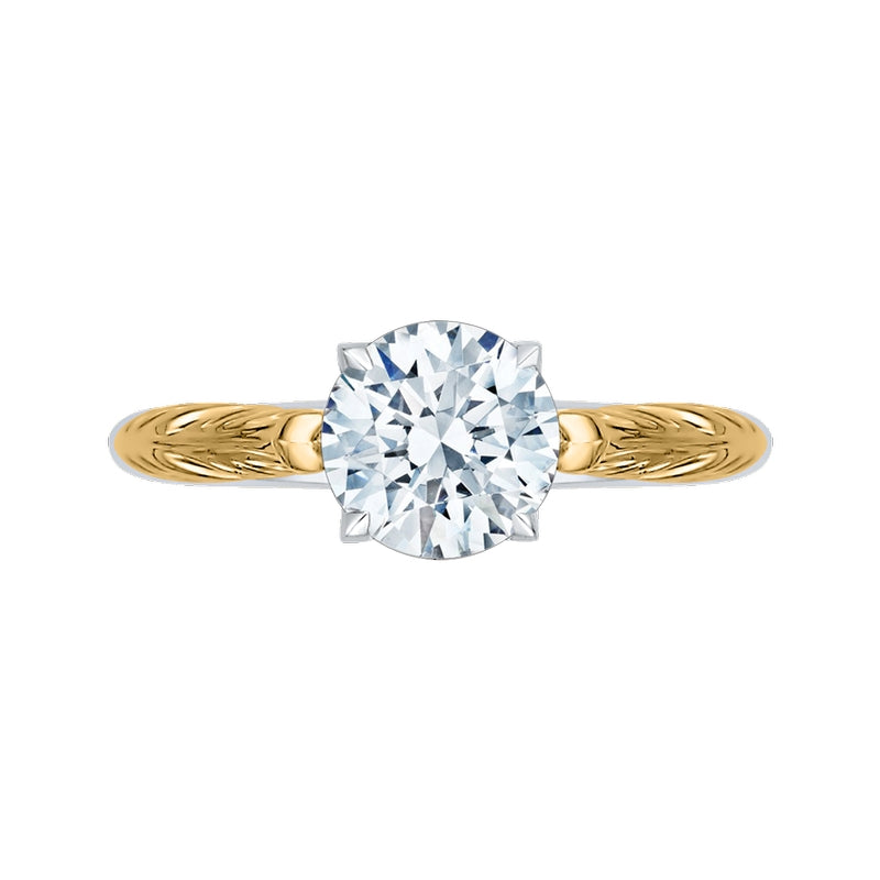 Shah Luxury Round Cut Solitaire Diamond Vintage Engagement Ring In 14K Two-Tone Gold (Semi-Mount)