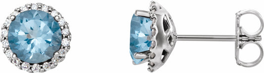 14K White Aquamarine & 1/10 CTW Diamond Earrings