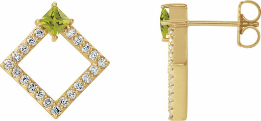 14K Yellow Peridot & 1/3 CTW Diamond Earrings